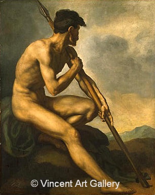 Nude Warrior with a Spear by Theodore  Gericault