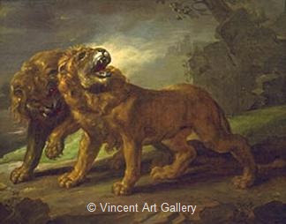 Two Lions, after Peter Paul Rubens by Theodore  Gericault
