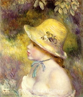 Young Girl with Straw Hat by Pierre-Auguste  Renoir
