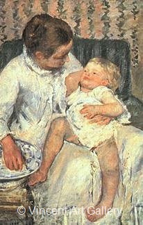 Mother About to Wash Her Sleepy Child by Mary  Cassatt