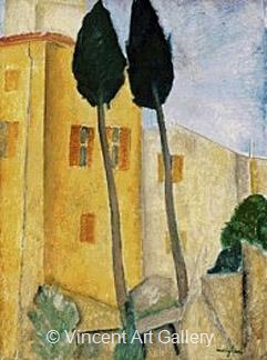 Cypress Trees and Houses by Amedeo  Modigliani