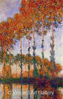 Poplars on the Banks of the River Epte, Sunset Effect by Claude  Monet