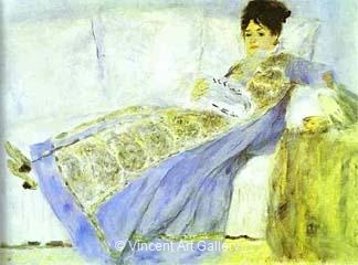 Camille Monet Reading "Le Figaro" by Pierre-Auguste  Renoir