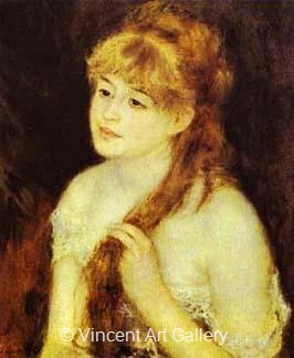 Young Woman Braiding Her Hair by Pierre-Auguste  Renoir