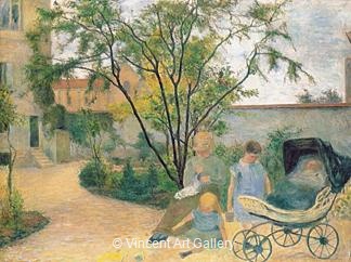 The Artist's Family in the Garden of Rue Carcel by Paul  Gauguin