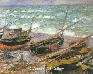 Boats on the Beach at Etretat by Claude  Monet