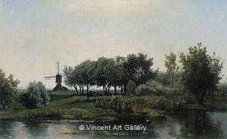 Summer Landscape with Wind Mill by Paul J.C.  Gabriel