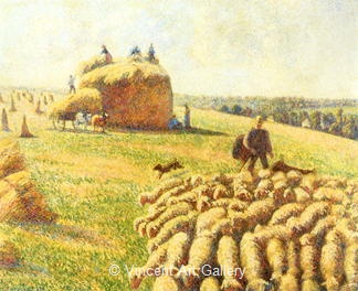 Flock of Sheep in a Field after the Harvest by Camille  Pissarro