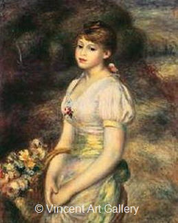 A Young Girl with Flowers by Pierre-Auguste  Renoir