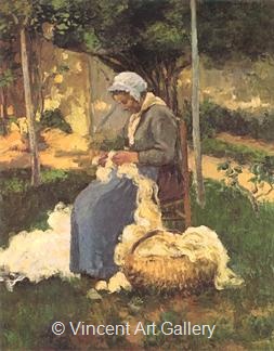 Peasant untangling Wool by Camille  Pissarro