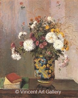 Bouquet of Flowers: Chrysanthemums in a China Vase by Camille  Pissarro