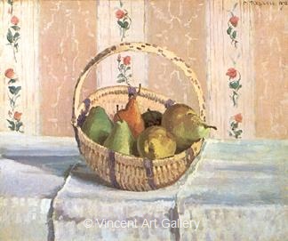 Still Life: Apples and Pears in a Round Basket by Camille  Pissarro