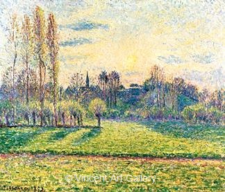 View of Bazincourt, Sunset by Camille  Pissarro