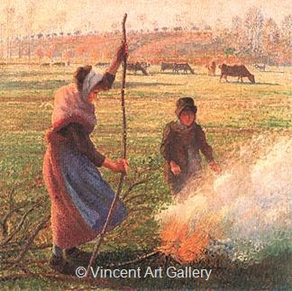 Frost, Young Peasant making a Fire by Camille  Pissarro
