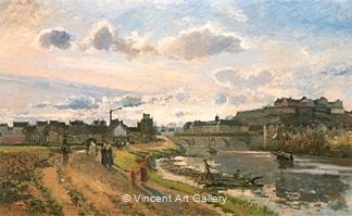 View of Pontoise, The Wooden Train by Camille  Pissarro