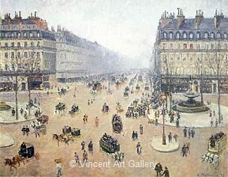 Avenue l'Opera, Place du Theatre Francais by Camille  Pissarro