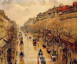 Boulevard Montmartre, Afternoon, Rainy Weather by Camille  Pissarro