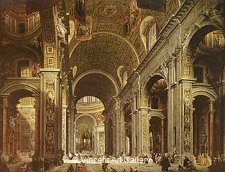 The Interior of Saint Peter's, Rome by Giovanni Paolo  Pannini