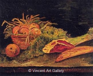 Still Life with Apples Meat and a Roll by Vincent van Gogh