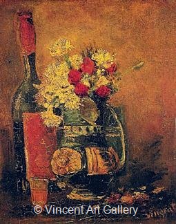 Vase with Carnations and Roses and a Bottle by Vincent van Gogh