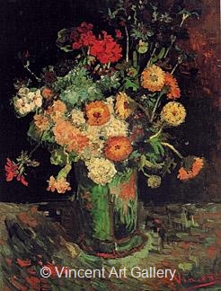 Vase with Zinnias and Geraniums by Vincent van Gogh
