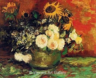 Bowl with Sunflowers, Roses and Other Flowers by Vincent van Gogh
