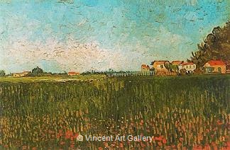 Farmhouses in a Wheat Field Near Arles by Vincent van Gogh