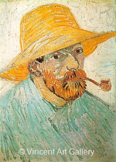 Self Portrait with Pipe and Straw Hat by Vincent van Gogh