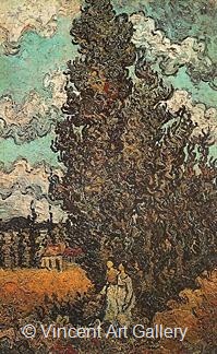 Cypresses and Two Women by Vincent van Gogh