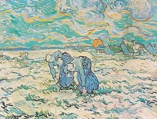 Two Peasants Women Digging in Field with Snow by Vincent van Gogh