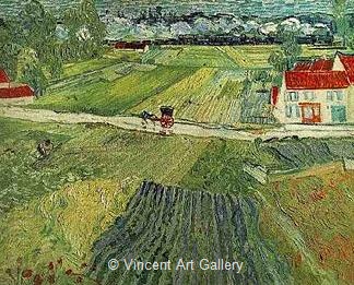 Landscape with Carriage and Train in the Background by Vincent van Gogh