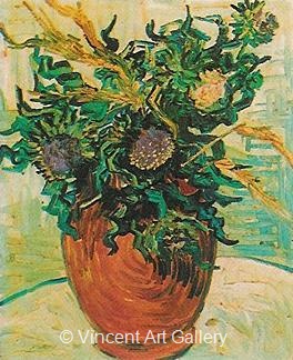 Still Life, Vase with Flower and Thistles by Vincent van Gogh