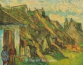 Thatched Sandstone Cottages in Chaponval by Vincent van Gogh