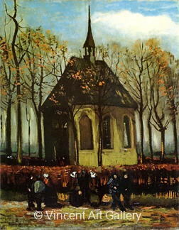 Chapel at Nuenen with Churchgoers by Vincent van Gogh