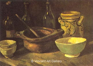 Still Life with Three Bottles and Earthenware Vessel by Vincent van Gogh