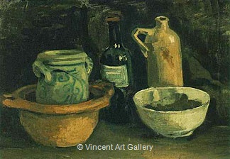 Still Life with Pottery and Two Bottles by Vincent van Gogh