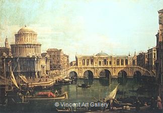 "Capriccio" of the Grand Canal with an Imaginary Rialto Bridge and other Buildings by   Canaletto