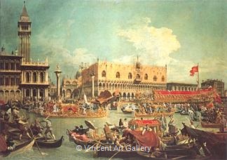The "Bucintoro"by the Molo on the Ascension Day by   Canaletto