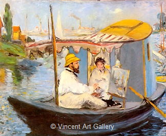 Claude Monet on his Studio Boat by 