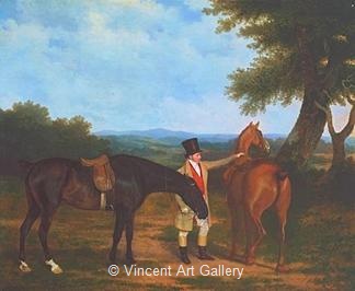 Two Hunters with a Groom by Jacques-Laurent  Agasse