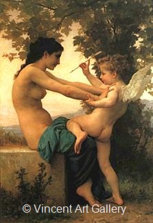 Youn Girl Defending herself against Eros by W.A.  Bouguereau