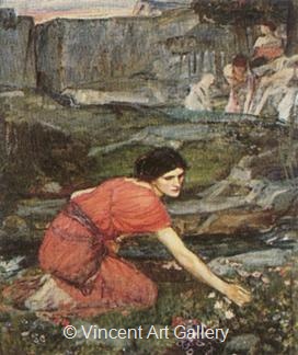 Maidens picking Flowers by a Stream by J.W.  Waterhouse