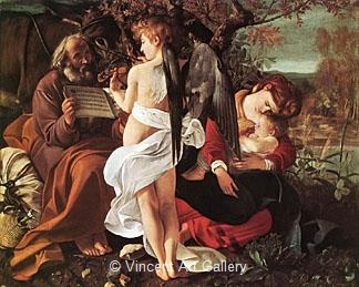 Rest on Flight to Egypt by Michelangelo M. de Caravaggio