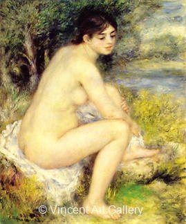 Bather, crouched, drying the left foot by Pierre-Auguste  Renoir