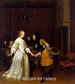 An Officer Marking his Bow to  a Lady by Gerard ter Borch