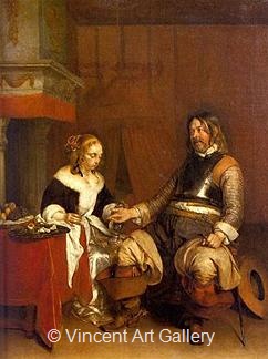 Soldier Offering a Young Woman Coins by Gerard ter Borch