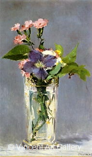 Carnations and Clematis in Christal Vase by 