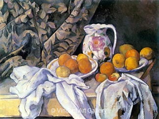 Still Life with Curtain and Flowered Decanter by 