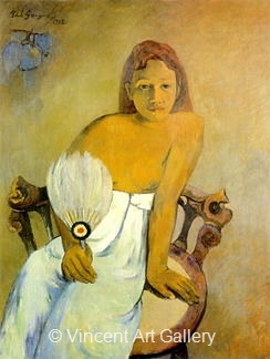 Girl with a Fan by Paul  Gauguin