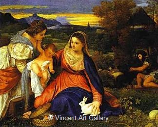 Madonna and Child with St. Catherine and a Rabbit by Tiziano  Vecellio